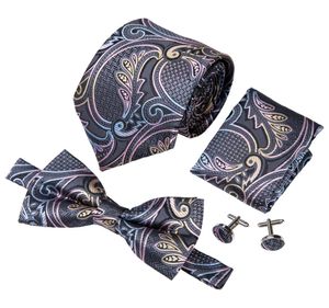 Mens Tie Novel Paisley Tie Designer Tie och Bowtie Silk vävd med näsduk manschetter bröllopsklänning Business LH711 D04543582328