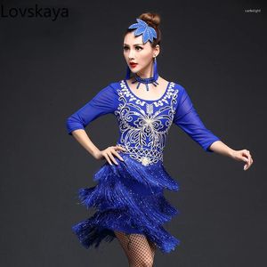 Scene Wear Sequin Competition Performance Clothing Fall Winter Vuxen Latin Dance Women Dress