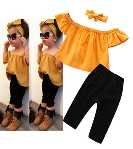 2019 Fashion Summer Baby Girl Clothes Girls Outfits TopstrousersBows pannband Girl Suit Barnuppsättningar Småbarnskläder Kidskläder 3107600