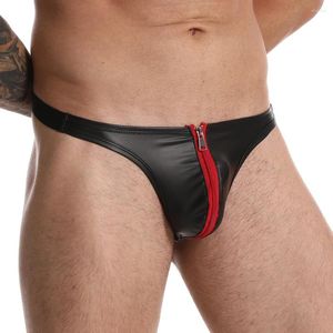 Underpants Men's Panties Leather Sexy Gay Underwear Men Mini Slip Bulge Briefs Thin Low Waist Comfortable Seamless Zipper Male