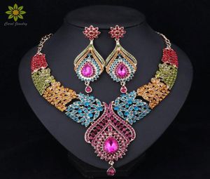 Модные свадебные комплекты ювелирных изделий, свадебное ожерелье, серьги для невест, аксессуары для вечеринок, золотой цвет, кристаллы, индийские женские украшения1057272