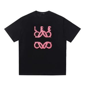 Designer Fashion Casual Chaopai Classic Summer Embroidered fluorescerande rosa bokstäver Runda hals Kortärmade mäns och kvinnors t-shirts lös för par