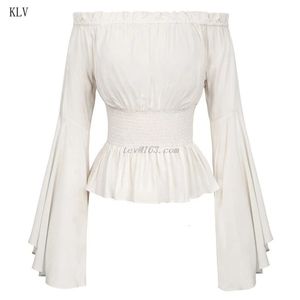 Womens Gothic Renaissance Blouse Flare Sleeves Ruffles Off Shoulder Corset Tops Victorian Cosplay Costume Pirate Shirt 240126