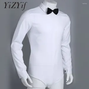 Stage Wear YiZYiF Latin Dance Mens Long Sleeve Zipper Solid Color Modern Shirt With Bowtie One-piece Romper Costume