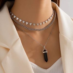 Halsband, mehrlagiger Schmuck, schwarze sechseckige Säule, Dreieck, Pailletten-Halskette, dreilagige Damen-Halskette, Dating