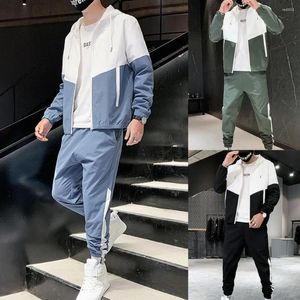 Herrespår på mäns Spring Men Casual Set Mens Hooded Tracksuit Sportswear Jackets Pants 2 Piece Hip Hop Running Sports Suit 3xl