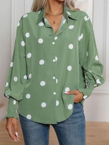 Camicette da donna Camicia verde Camicetta vintage con stampa a pois da donna Top con maniche a lanterna primaverile da donna Elegante casual monopetto