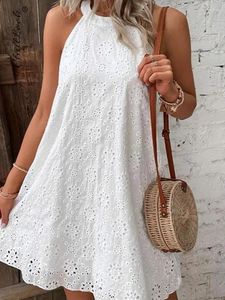 Party Dresses Summer Women's White A-line Dress Flower Embroidery Lace Sexy Sleeveless Female Mini 2024 Fashion Elegant Loose Vestido