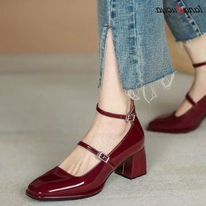 Frauen Heels Schuhe Mary Jane Frau Pumps Patent Leder High Heels Kleid Frühling 2023 Doppel Schnalle 240202