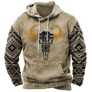 3D Printing Vintage American Western Cowboy Style Men's Hoodies Sweatshirts Streetwear Ethnic Hooded Casual Pullover For Men 240119