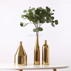 Flaskor nordiska ins gyllene vas keramiska kreativa hem mjuka dekoration ornament elektroplätering hantverk blommor arrangemang