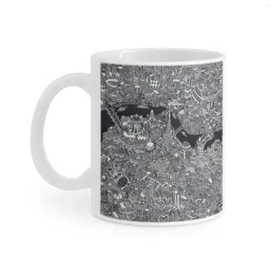 Tazze Mappa di Londra Tazza bianca 11 Oz Divertente caffè in ceramica Tè Tazze per il latte Edifici dettagliati Città Tamigi Capitale Inghilterra Nero