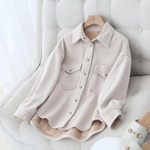 Blusas femininas outono e inverno uma peça de pelúcia engrossado macio veludo camisa casual edição coreana underlay solto quente