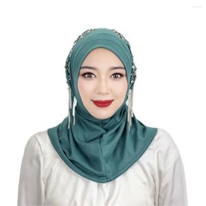 Etniska kläder muslimska kvinnor omedelbar hijab med pärlor Tassel Turban One Piece Amira sjal Cap Islamic Full Cover Hat Headscarf Head Wrap