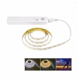 Nattljus AIMENGTE PIR Motion Sensor Aktiverad sängljus 1M/2M/3M IP65 Vattentät DC5V Flexibel USB LED -tejp för skåpskåpet