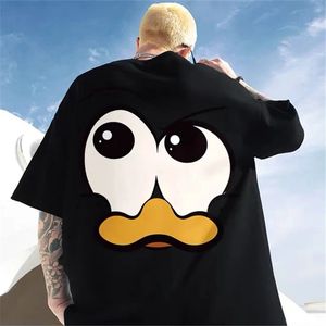 Pato engraçado t-shirts dos homens 100% algodão manga curta camiseta verão solto anime impressão dos desenhos animados streetwear oversized camiseta 8xl 240126