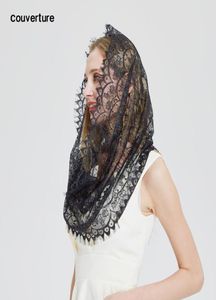 design women Soft black White lace scarf rings Ladies shawls foulard femme headband Wedding hijab scarves2805603