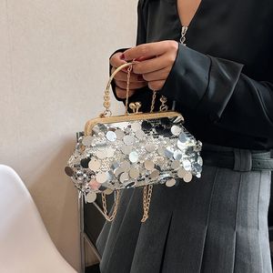 Women Luxury Evening Clutch Bag Wedding Golden Sequins Clutch Purse Chain Shoulder Bags Small Party Handbag With Metal Handle 240118