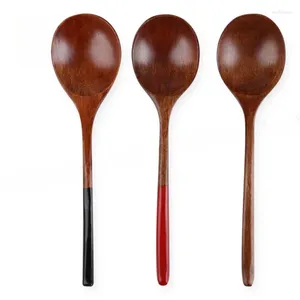 Spoons 1Pcs Wooden Spoon Long Ramen Soup Kitchen Ladle Kids Rice Dessert Set Small Wood Coffee Teaspoon Japanese Tableware