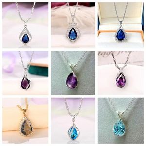 Pendant Necklaces Luxury Pear Cubic Zirconia Necklace Women For Wedding Blue/Green/Purple/Transparent Grey Elegant Lady's Jewelry
