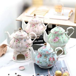 400ML English British Fine China Teapot Heating Base High-Grade Porcelain Tea Warmer Teapot Set Ceramic Holding Furnace 240130