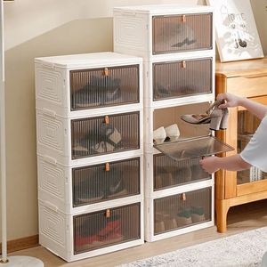 1pc Stackable Folding Shoe Box - Free-Installation Storage Cabinet - Plastic Sneaker Organizer with Foldable Design 240129