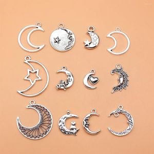 Charms 12st antik silverfärgmånesamling för DIY -smycken som gör 12 stilar 1 av varje