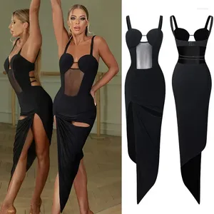 Abbigliamento da palcoscenico Abito da ballo latino Donna Costume sexy da rumba Maglia irregolare Nero Abbigliamento da competizione Pratica per adulti NV18535