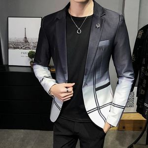 Blazer Men Boutique Fashion Plaid Mens Slim Casual Handl Matel Male Ball Coat Host Odzież 240124