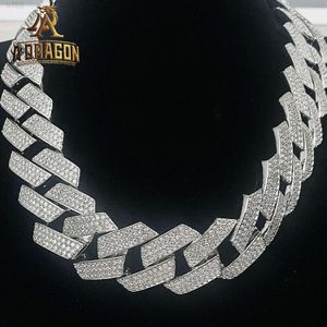 25mm Moissanite Diamond Luxury Mens Hip Hop White Gold Plated Cuban Necklace For Men