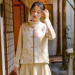 Ethnic Clothing Chinese Style Vest Top Women Elegant Tang Clothes Jacquard Improved Costume Button Down Hanfu Qipao