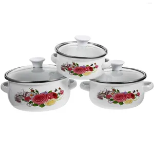 Caldeiras Duplas 3 Pcs Cozinha Stockpot Empilhável Esmalte Panela Estoque Macarrão Para