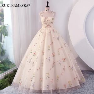 Luxury Floral Embroidery Long Prom Evening Dresses for Women Summer Elegant Suspender Mesh Party Formal Host Princess Dress 240125