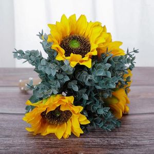 Decorative Flowers Sunflower Decor Wedding Artificial Bouquets For Plastic Pography Props Party Bride