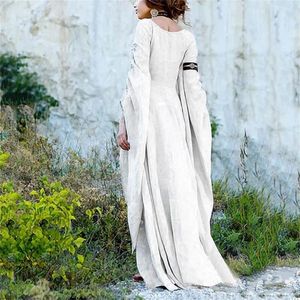 Sıradan Elbiseler 2024 Kadın Elbise Rönesans Zemin Uzunluğu Kemez Garb Kostüm Uzun Kollu Ortaçağ Gotik Elbise Cosplay Costum