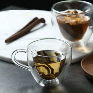 Weingläser Herz Liebe Form Glas Kaffeetasse Tasse Doppelwand Trinken Tee Milch Saft Wasser Hitzebeständiges Trinkgeschirr Geschenk