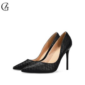 GOXEOU Mulheres Bombas PU Cinza Preto Vermelho Pele De Cobra Dedo Apontado Salto Alto Festa Sexy Boate Moda Escritório Senhora Sapatos Tamanho32- 240129