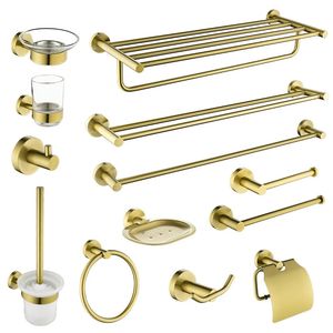 Set di ferramenta per il bagno spazzolato oro Montaggio a parete Porta scopino Porta carta Porta asciugamani Rack Organizzatore da cucina Accessori per il bagno 240118