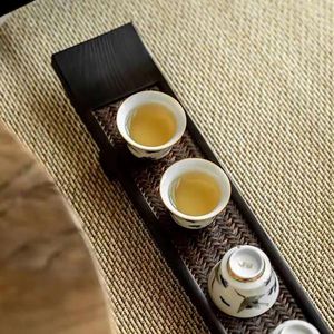 Tea Trays Quality 1Pcs Paulownia Cup Holder Bamboo Teacup Mat Tray Retro High Leg Table Set Wood