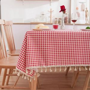 Pastoral Red and White Plaid Tablecloth Linen Cotton square Coffee Table Cloth Rectangular picnic tablecloth Tableware for Home 240127