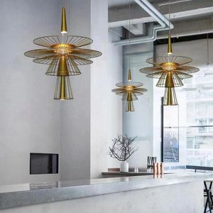 Pendant Lamps Modern Simple Dining Room Led Chandelier Hollow Design Iron Art Gold Black Flying Saucer Deco Lighting Living Chandelie
