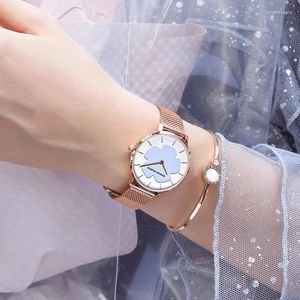 Armbandsur Ultraviolet Light Color Changing Sun Watch Women Ultra Thin Watches Simple Business rostfritt stål Mesh Belt Quartz