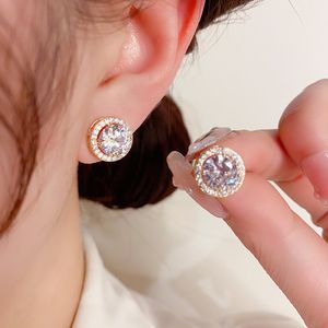 Classic Wedding Earring Stud 925 Silver Round Cut White CZ Diamond Gemstones Women Stud Earring Engagement Party Gifts