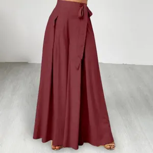 Women's Pants Women Skirt Wide Leg Lace-up Bow High Waist Loose A-Big Hem Deep Crotch Casual Dance Performance Culottes Long Trousers