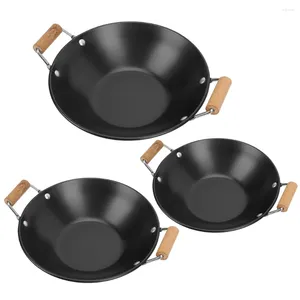 Pannor nonstick flygande rostfritt stål griddle makande rätter med trähandtag