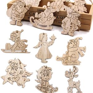 Christmas Decorations 6PCS Wooden Pendants Multi Style Hanging Ornaments For Tree Wood Gifts Noel Craft Kids Toys