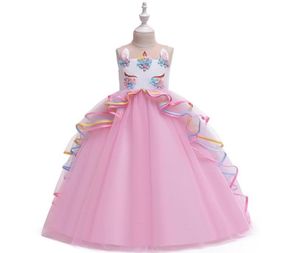 Retail baby flicka klänningar enhörning fluffig broderad blomma lång prinsessklänning formell prom klänningar barn party kostym cosplay 9475467