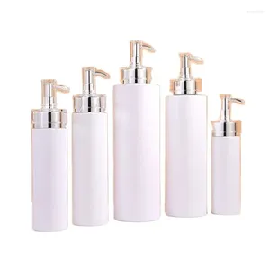 Förvaringsflaskor 10st Vit plastlotionflaskor Silverpump tom rund schampo påfyllningsbar 100 ml 120 ml 150 ml 200 ml 300 ml 400 ml 500 ml