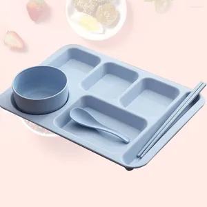 Dinnerware Sets Cabilock Portion Control Plate Compartment Tray Set Divided Dinner Bowl Utensil Wheat Straw Separate Dish