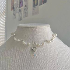 Chains Handmade Heart Beaded Flower Shaped Coquette Dainty Pearl Necklace Inspired Cosplay Fairy Pixie Choker Jewerly